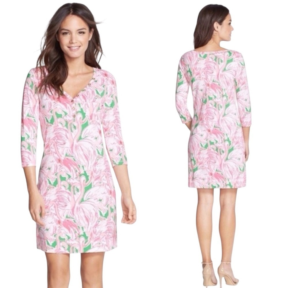 Lilly Pulitzer Henley Palmetto Dress Flamingo Novelty Print